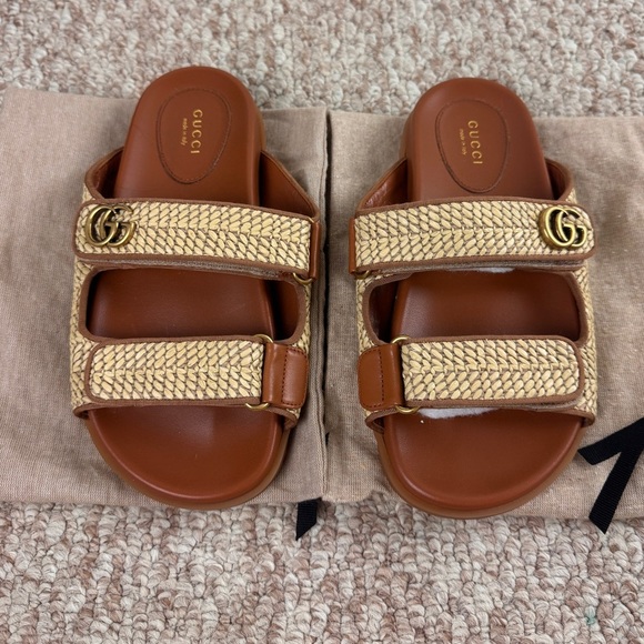 Gucci Tan and Brown Slide Sandals - Picture 1 of 10